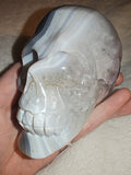 560g Banded Agate Amethyst Skull Carving Natural Quartz Crystal Figurine