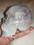 560g Banded Agate Amethyst Skull Carving Natural Quartz Crystal Figurine