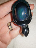 65g Natural Rainbow Obsidian Carved Turtle Figurine Iridescent Sheen