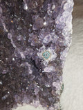 365g Natural Amethyst Geode Slice with Agate Eye Stalactite Infill Crystal