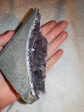 365g Natural Amethyst Geode Slice with Agate Eye Stalactite Infill Crystal