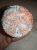 349g Natural Pink Flower Agate Carved Gnome Crystal Figurine Druzy Pocket