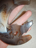 135g Agate Moon Carving Howling Wolf Druzy Pocket Crystal with Stand