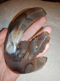 135g Agate Moon Carving Howling Wolf Druzy Pocket Crystal with Stand