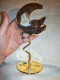 135g Agate Moon Carving Howling Wolf Druzy Pocket Crystal with Stand