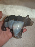 Natural Banded Agate Carved Bear Statue 262g Grey Agate Animal Crystal Figurine