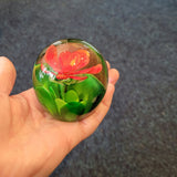 Red Flower Art Glass Paperweight Green Leaves Floral Design 380g #118