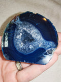 114g Polished Blue Agate Geode Section Druzy Quartz Crystal Cave Display Piece #2