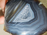 131g Natural Black Grey Agate Geode Slice Waterline Druzy Quartz Crystal Cave