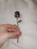 33g Carved Hematite Rose Stem Metal Leaf Crystal Flower Sculpture Gift Piece