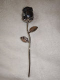 33g Carved Hematite Rose Stem Metal Leaf Crystal Flower Sculpture Gift Piece