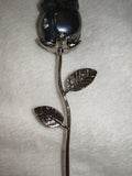33g Carved Hematite Rose Stem Metal Leaf Crystal Flower Sculpture Gift Piece