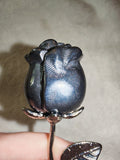 33g Carved Hematite Rose Stem Metal Leaf Crystal Flower Sculpture Gift Piece