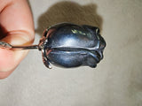 33g Carved Hematite Rose Stem Metal Leaf Crystal Flower Sculpture Gift Piece