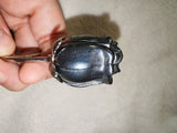 33g Carved Hematite Rose Stem Metal Leaf Crystal Flower Sculpture Gift Piece