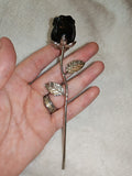 31g Silver Sheen Obsidian Rose Stem Carved Crystal Flower Sculpture Gift