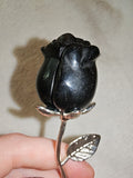 31g Silver Sheen Obsidian Rose Stem Carved Crystal Flower Sculpture Gift