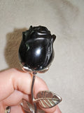 31g Silver Sheen Obsidian Rose Stem Carved Crystal Flower Sculpture Gift