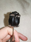 31g Silver Sheen Obsidian Rose Stem Carved Crystal Flower Sculpture Gift