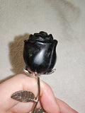 31g Silver Sheen Obsidian Rose Stem Carved Crystal Flower Sculpture Gift