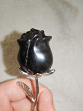 31g Silver Sheen Obsidian Rose Stem Carved Crystal Flower Sculpture Gift