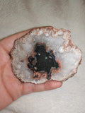 80g Polished Agate Slice Fortification Red Black Core Snowflake Crystal Display