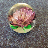 Purple Flower Art Glass Paperweight Green Leaves Floral Design 640g #117