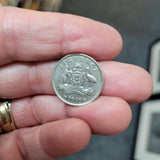 1960 Australia Elizabeth II Silver Sixpence – Kangaroo & Emu .500 Silver Coin