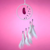 White Sickle Crescent Moon Dreamcatcher with Agate Charm