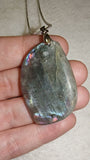 Natural Labradorite Freeform Pendant Necklace | Flashing Polished Gemstone Pendant on Silver Tone Snake Chain | #18