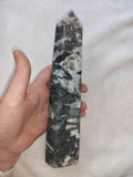 Large Moss Agate Tower with Druzy – 735g - Tower #72