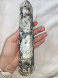 Large Moss Agate Tower with Druzy – 735g - Tower #72