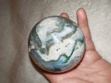 Moss Agate Sphere with Druzy Quartz – 355g | Sphere #25