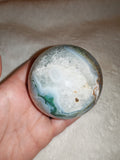 Moss Agate Sphere with Druzy Quartz – 355g | Sphere #25
