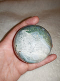 Moss Agate Sphere with Druzy Quartz – 355g | Sphere #25
