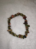 Natural Unakite Chipstone Stretch Bracelet | Green & Pink Crystal Gemstone Bracelet