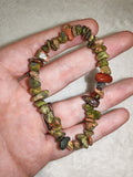 Natural Unakite Chipstone Stretch Bracelet | Green & Pink Crystal Gemstone Bracelet