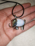 Opalite Elephant Pendant Necklace | Black Cord | Crystal Elephant Charm | #1