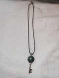 Ruby in Zoisite Key Pendant Necklace | Natural Anyolite Crystal | Black Cord | #2