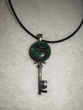Ruby in Zoisite Key Pendant Necklace | Natural Anyolite Crystal | Black Cord | #2