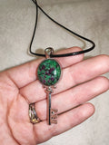 Ruby in Zoisite Key Pendant Necklace | Natural Anyolite Crystal | Black Cord | #2