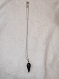 Black Obsidian Pendulum Pendant Necklace on Silver Tone Chain | #5