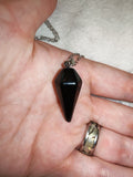 Black Obsidian Pendulum Pendant Necklace on Silver Tone Chain | #5