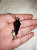Black Obsidian Pendulum Pendant Necklace on Silver Tone Chain | #5