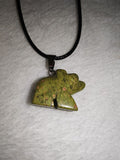 Unakite Bear Pendant Necklace on Black Cord | Natural Gemstone Animal Carving | Crystal Jewellery | #7