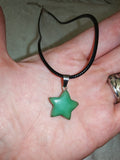 Natural Green Aventurine Star Pendant Necklace | Polished Gemstone Star Charm | Black Cord Necklace | #9