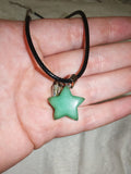 Natural Green Aventurine Star Pendant Necklace | Polished Gemstone Star Charm | Black Cord Necklace | #9
