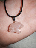 Natural Rose Quartz Bear Pendant Necklace | Polished Gemstone Bear Pendant on Black Cord Necklace | #12