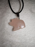 Natural Rose Quartz Bear Pendant Necklace | Polished Gemstone Bear Pendant on Black Cord Necklace | #12