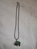 Natural Green Aventurine Elephant Pendant Necklace | Silver Tone Elephant Gemstone Pendant on Black Cord Necklace | #13